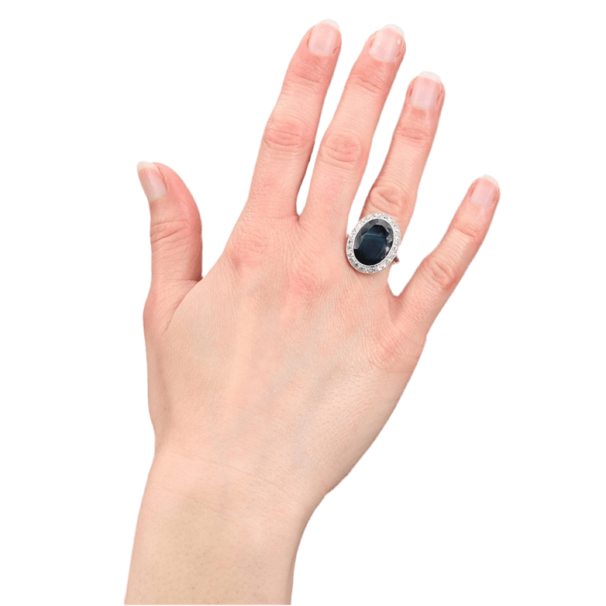 Bague Entourage en platine, saphir et diamants - Castafiore