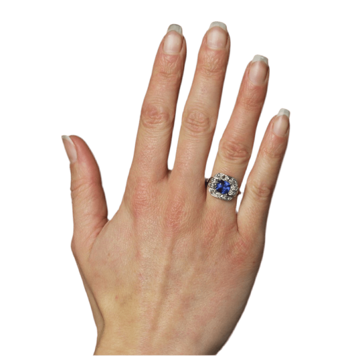 Bague Entourage en platine, saphir et diamants - Castafiore