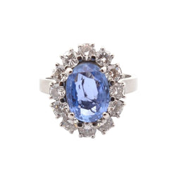 Bague Entourage en platine, saphir et diamants - Castafiore