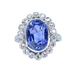 Bague Entourage en platine, saphir et diamants - Castafiore