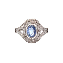 Bague Entourage en platine, saphir, et diamants - Castafiore
