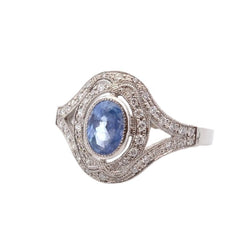 Bague Entourage en platine, saphir, et diamants - Castafiore