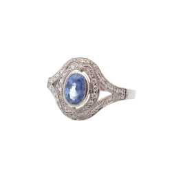 Bague Entourage en platine, saphir, et diamants - Castafiore