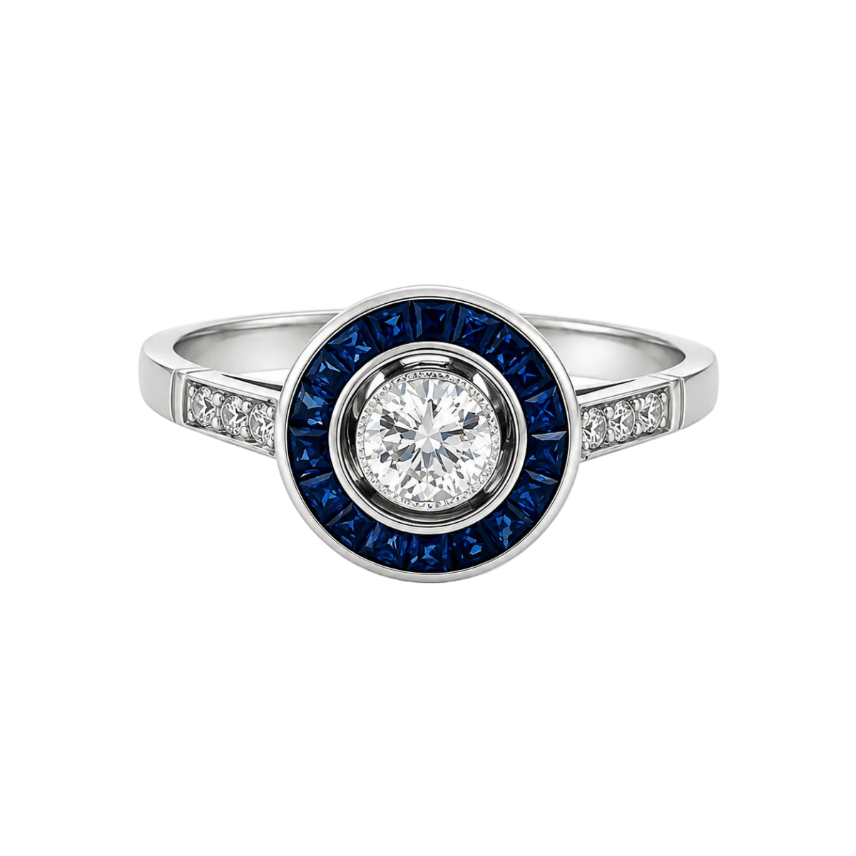Bague Entourage en platine, saphirs et diamants - Castafiore