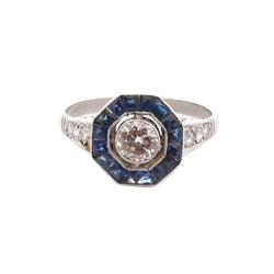 Bague Entourage en platine, saphirs, et diamants - Castafiore