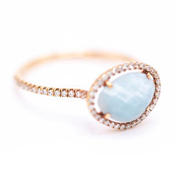 Bague Entourage MEIRAT en or jaune, aigue - marine et diamants - Castafiore