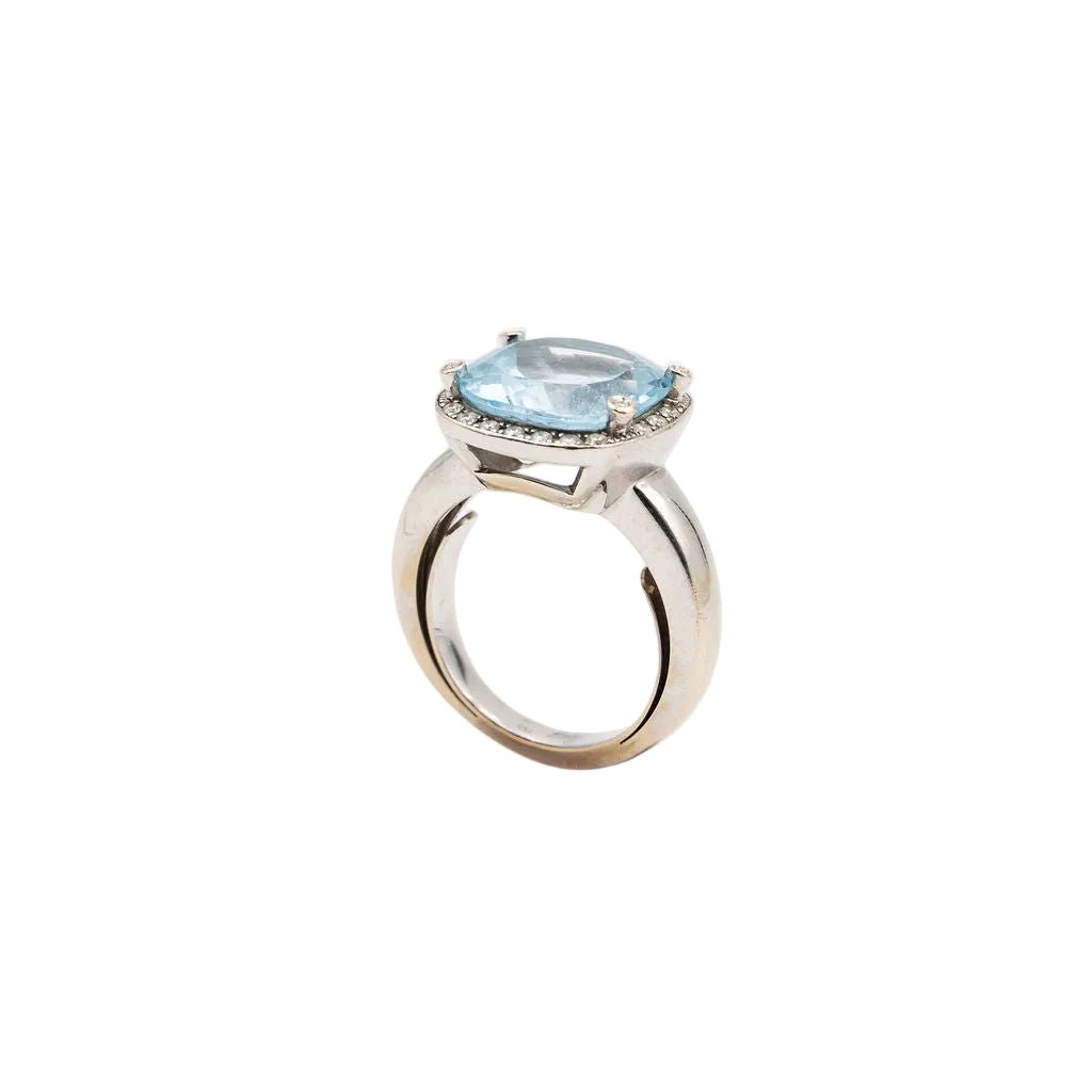 Bague Entourage POIRAY "Fille Antik" en or blanc, topaze et diamants - Castafiore