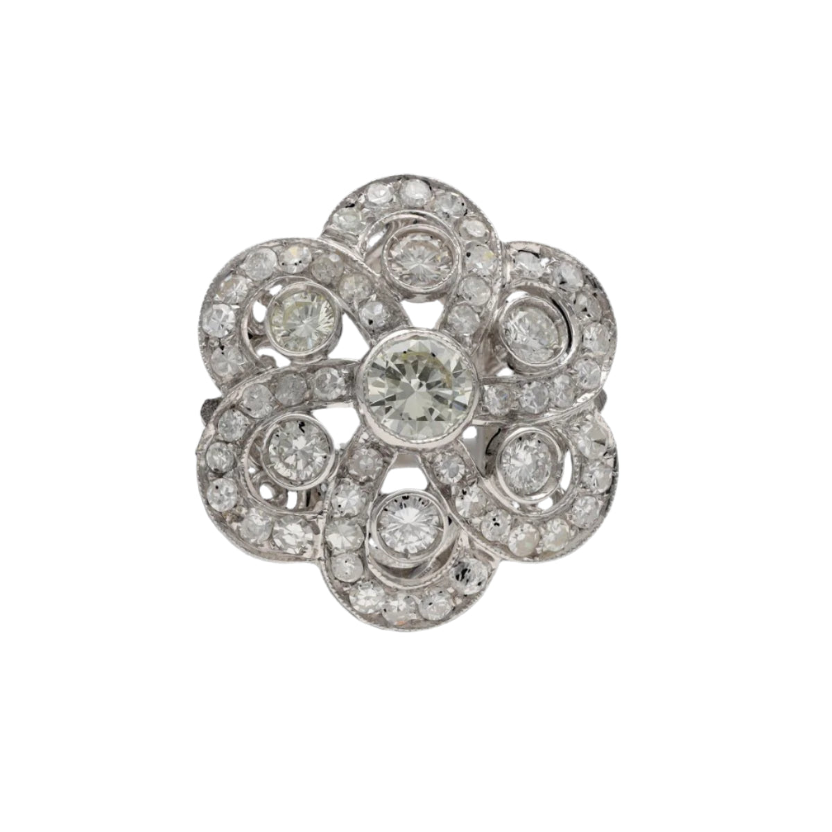 Bague entourage vers 1970 en or gris 18k avec 2,0 Cts de Diamants.K - VS. Taille 53 - Castafiore