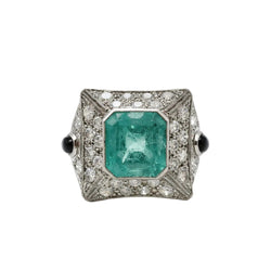 Bague esmeralda et diamants en or blanc - Castafiore