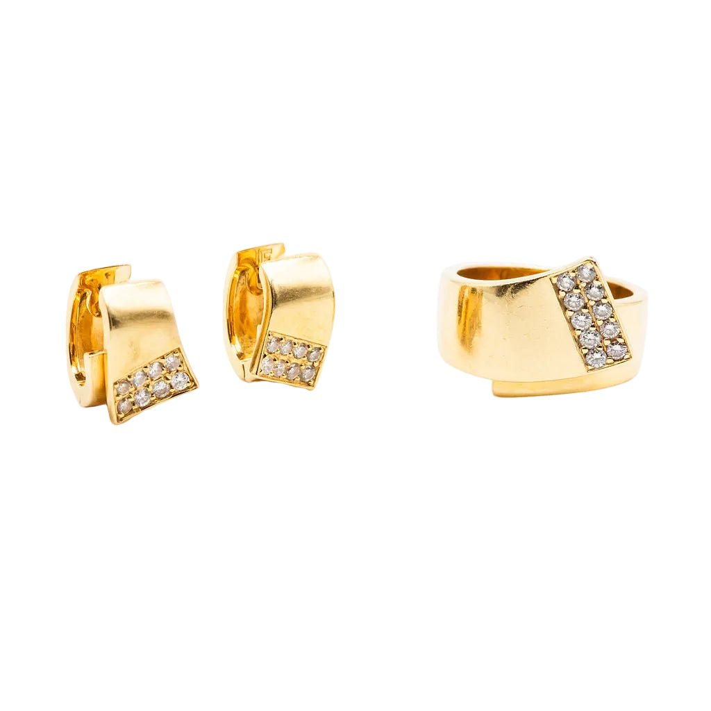 Bague et Boucles d'oreilles en or jaune et diamants - Castafiore