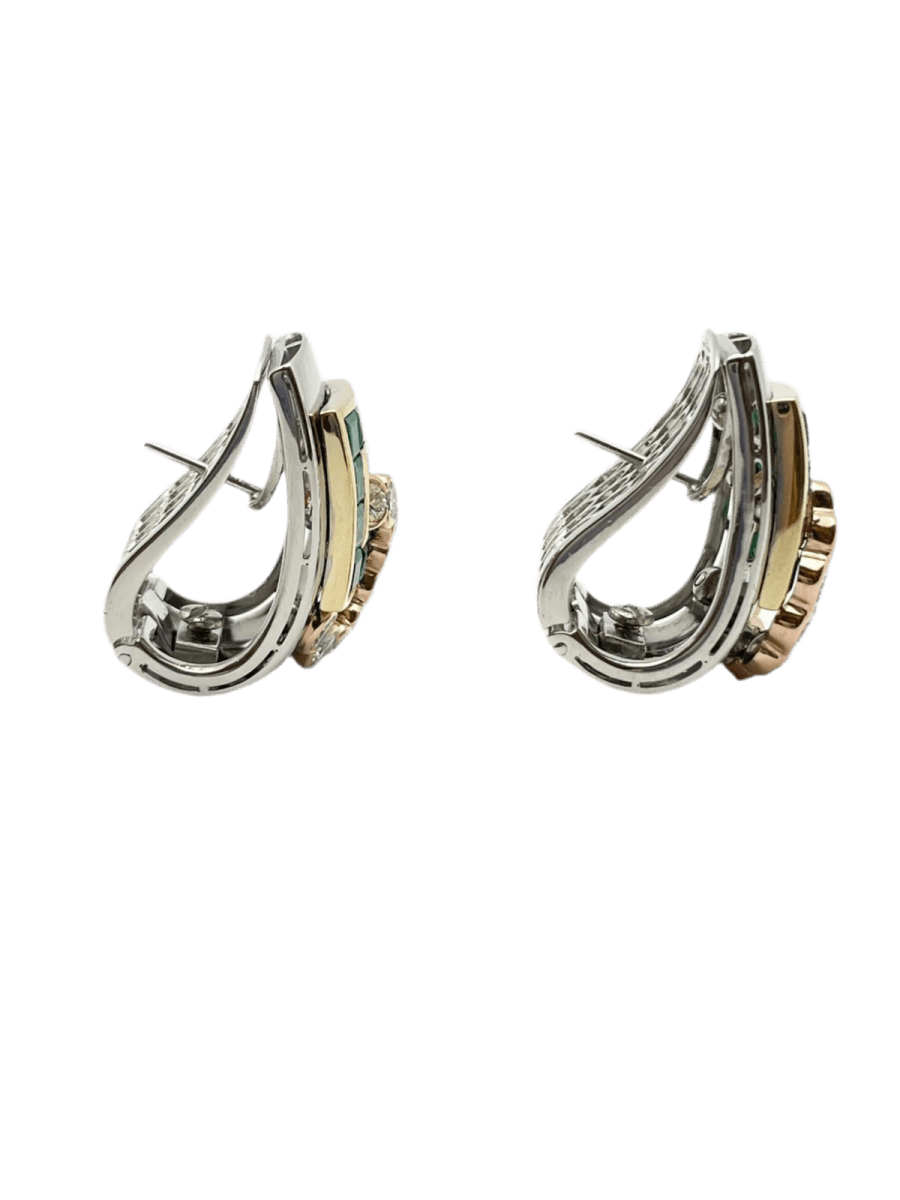 Bague et Boucles d'oreilles LUCIANO SOMENZI en or blanc, or rose, émeraudes et diamants - Castafiore