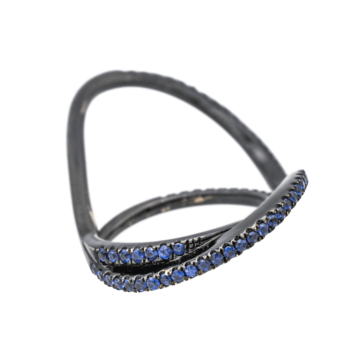 Bague ETERNAMÉ "Entrelacs" en or noir et saphirs&nbsp; - Castafiore