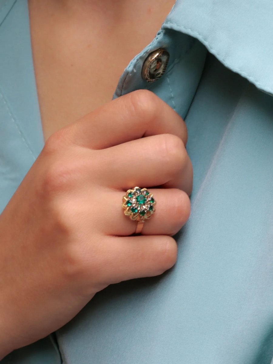 Bague étoile or jaune pierre verte - Castafiore
