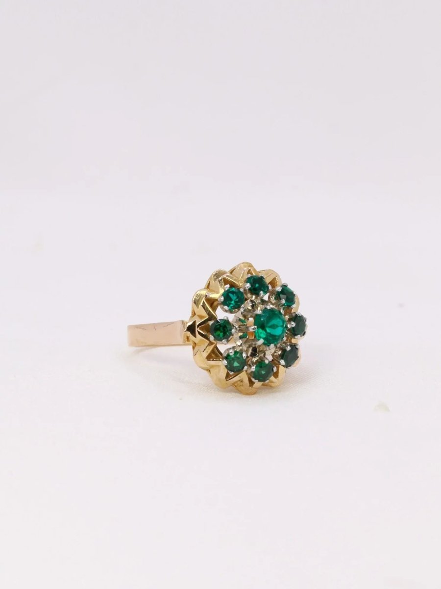 Bague étoile or jaune pierre verte - Castafiore