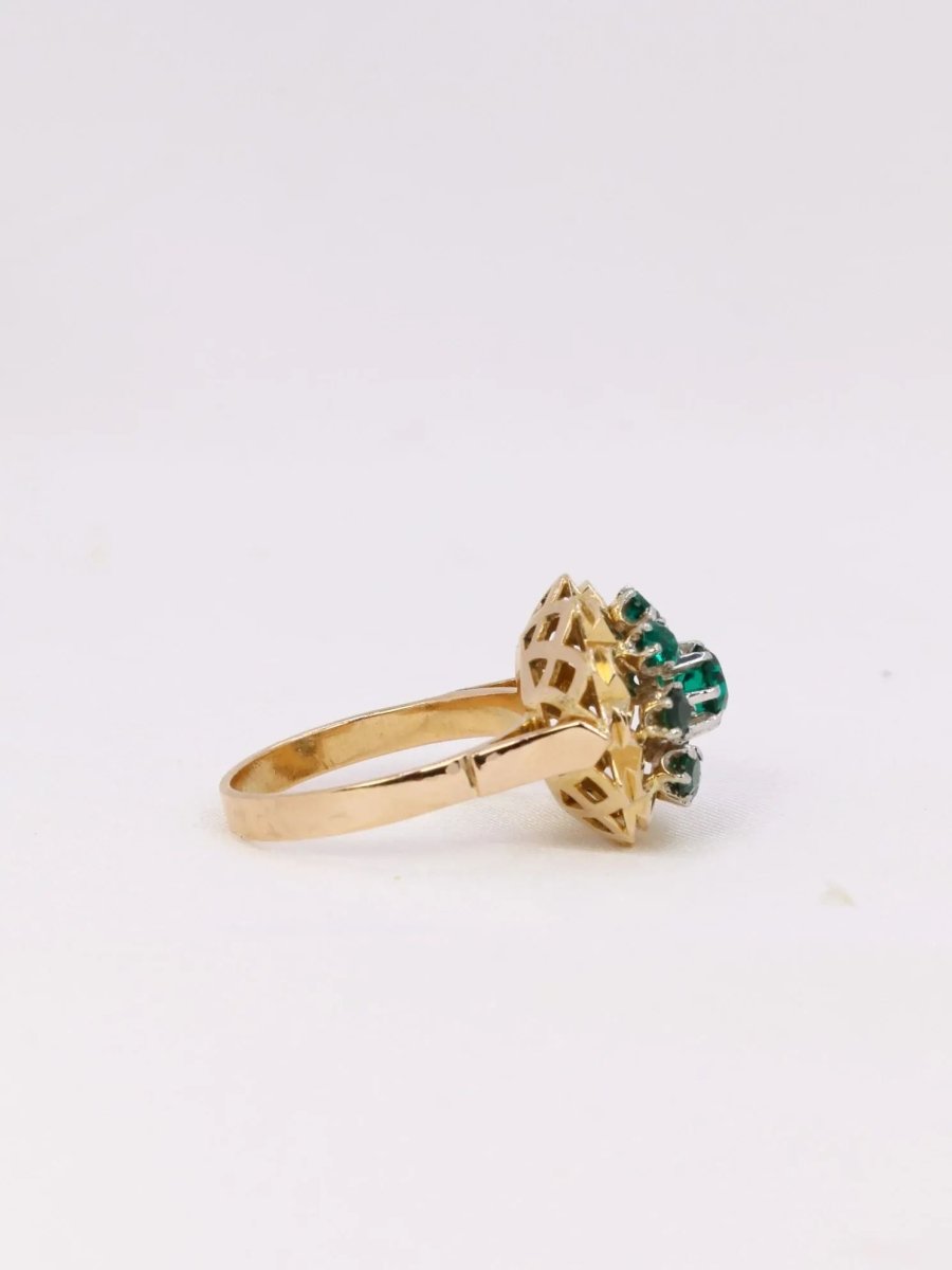 Bague étoile or jaune pierre verte - Castafiore