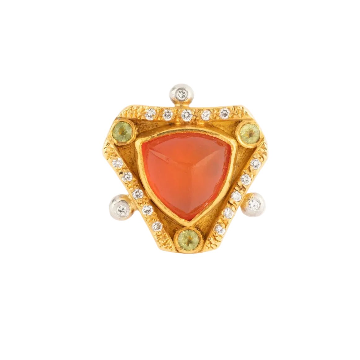 Bague Étrusque en or jaune, opale de feu, péridots et diamants - Castafiore