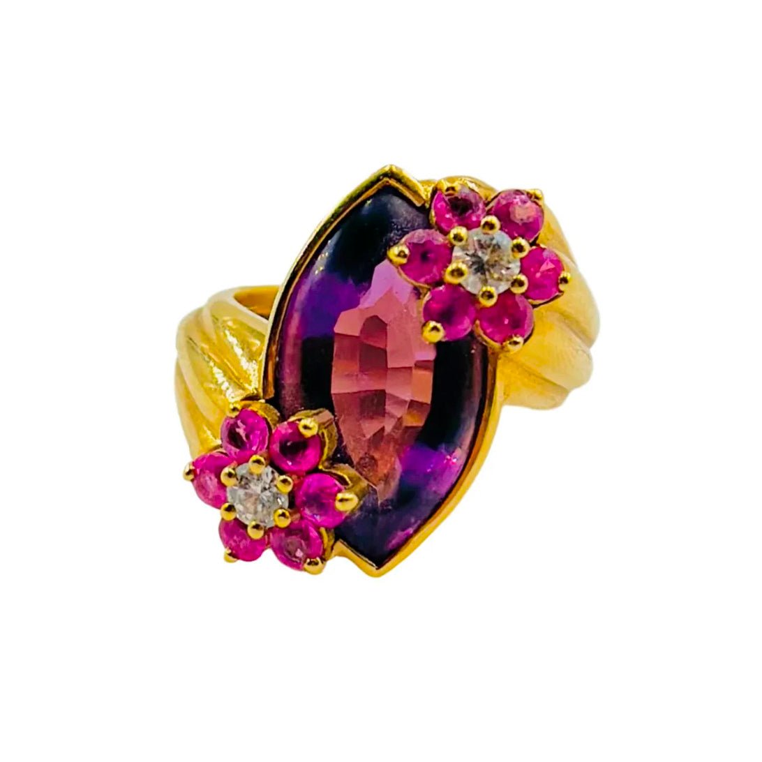 Bague EVA SEGOURA en or jaune, améthyste et diamants - Castafiore