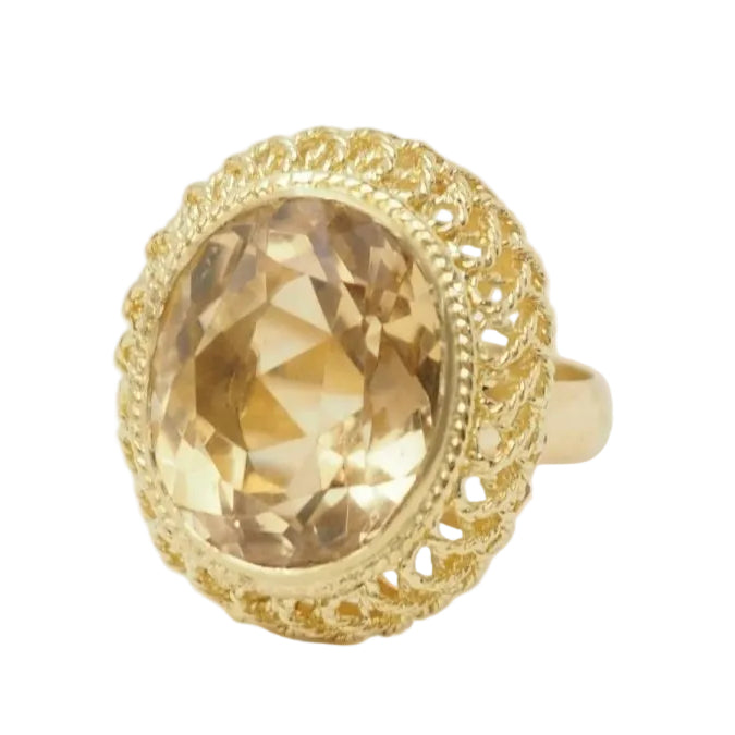 Bague filigranée en or jaune et citrine facettée - Castafiore