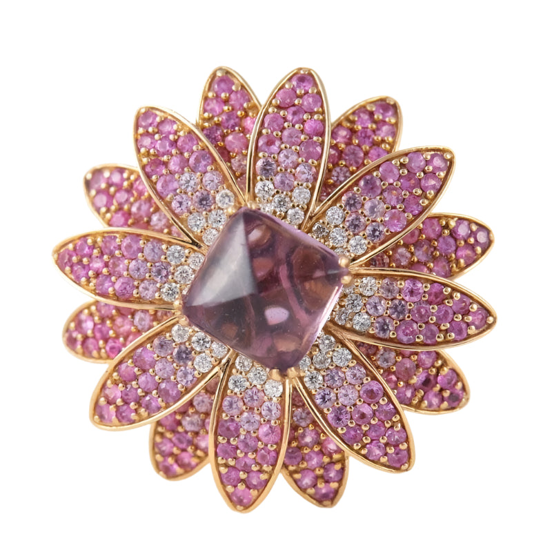 Bague Fleur en Or, Améthyste, Diamants et Saphirs Roses - Castafiore