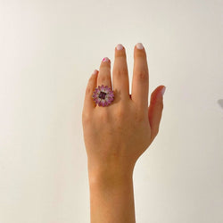 Bague Fleur en Or, Améthyste, Diamants et Saphirs Roses - Castafiore