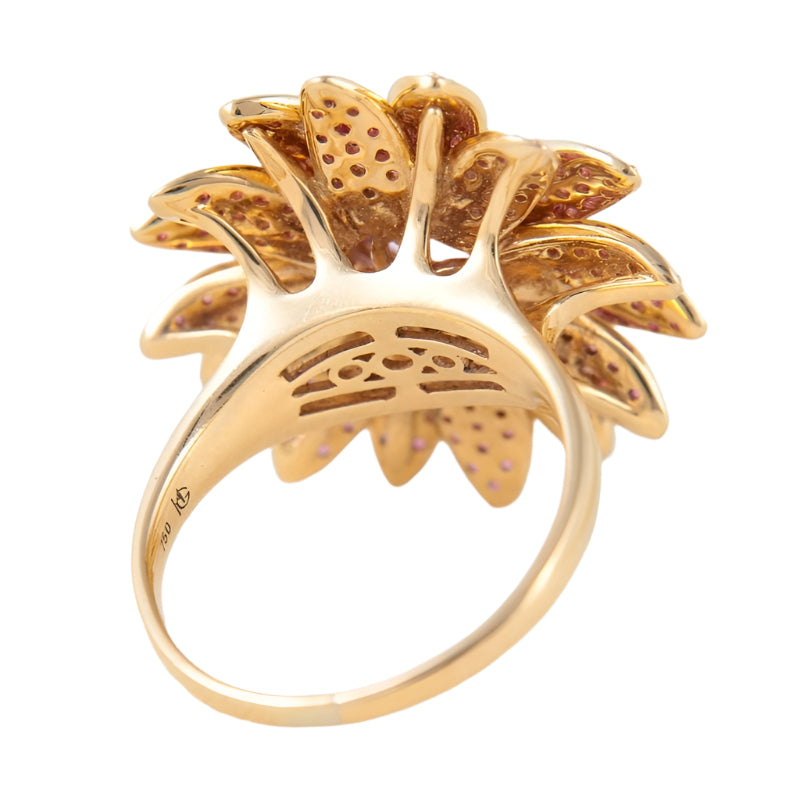 Bague Fleur en Or, Améthyste, Diamants et Saphirs Roses - Castafiore