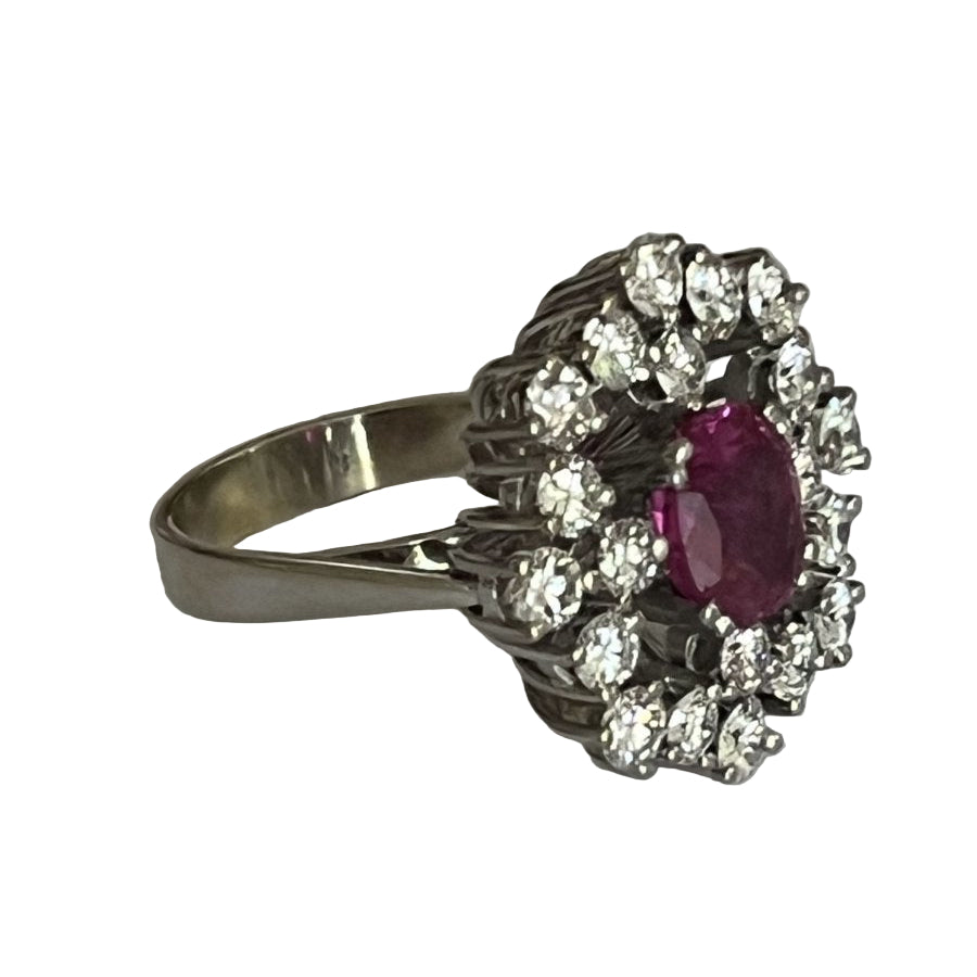 Bague FLEUR en or gris saphir rose diamants - Castafiore