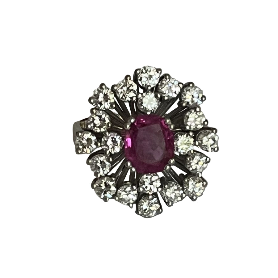 Bague FLEUR en or gris saphir rose diamants - Castafiore