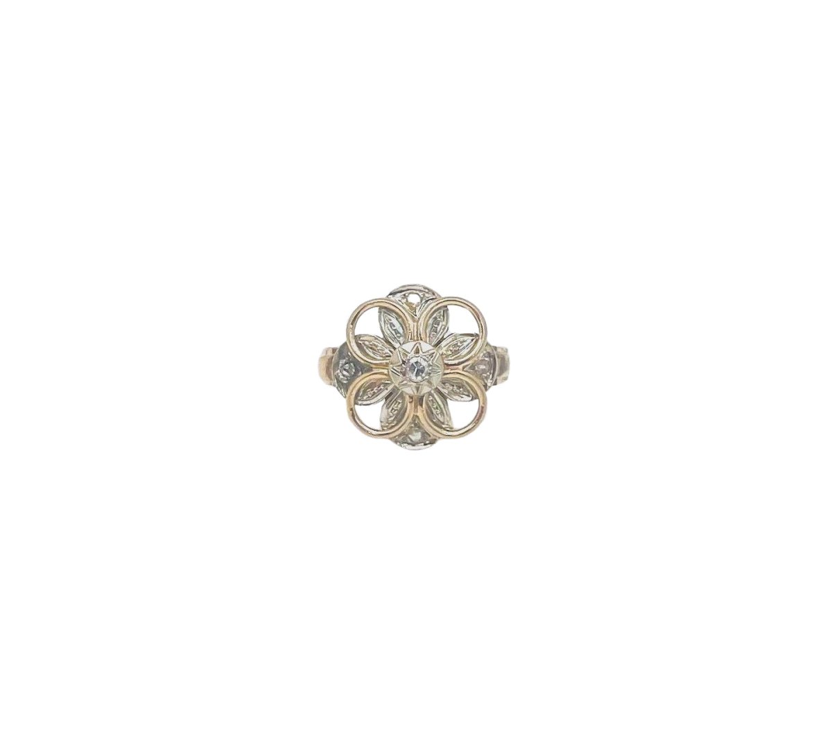 Bague fleur en or jaune, or blanc et diamants - Castafiore