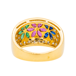 Bague "Fleur" en or jaune, rubis, saphirs, émeraudes et diamants - Castafiore