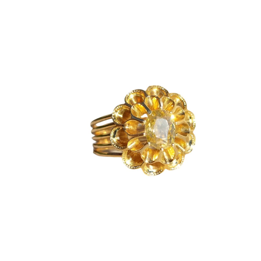 Bague fleur Napoléon III, diamant jaune 0,40 ct - Castafiore