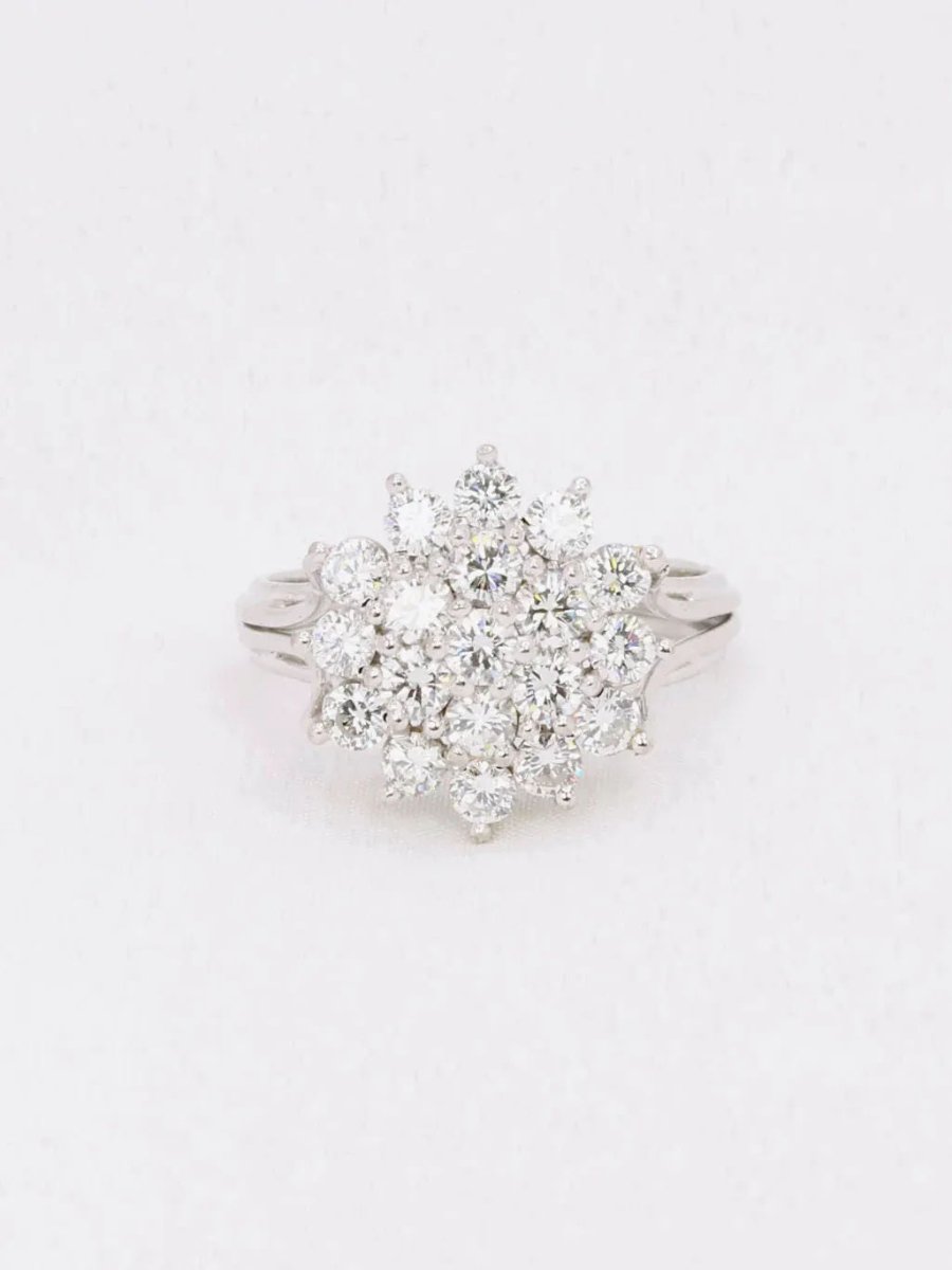 Bague fleur or blanc diamants 2 ct - Castafiore