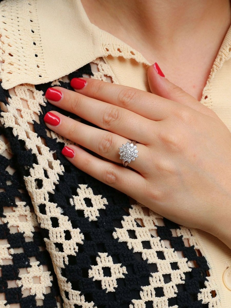 Bague fleur or blanc diamants 2 ct - Castafiore