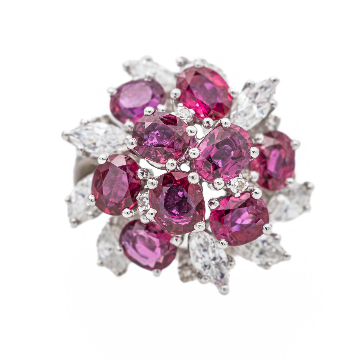 Bague Fleur Or blanc Rubis - Castafiore