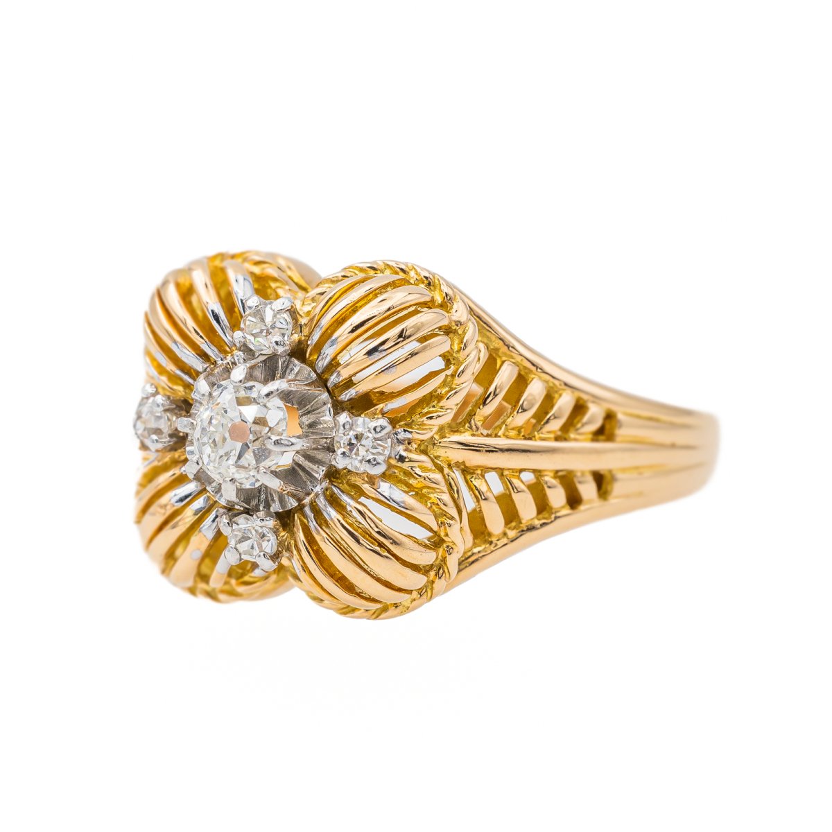 Bague Fleur Or jaune Diamant - Castafiore