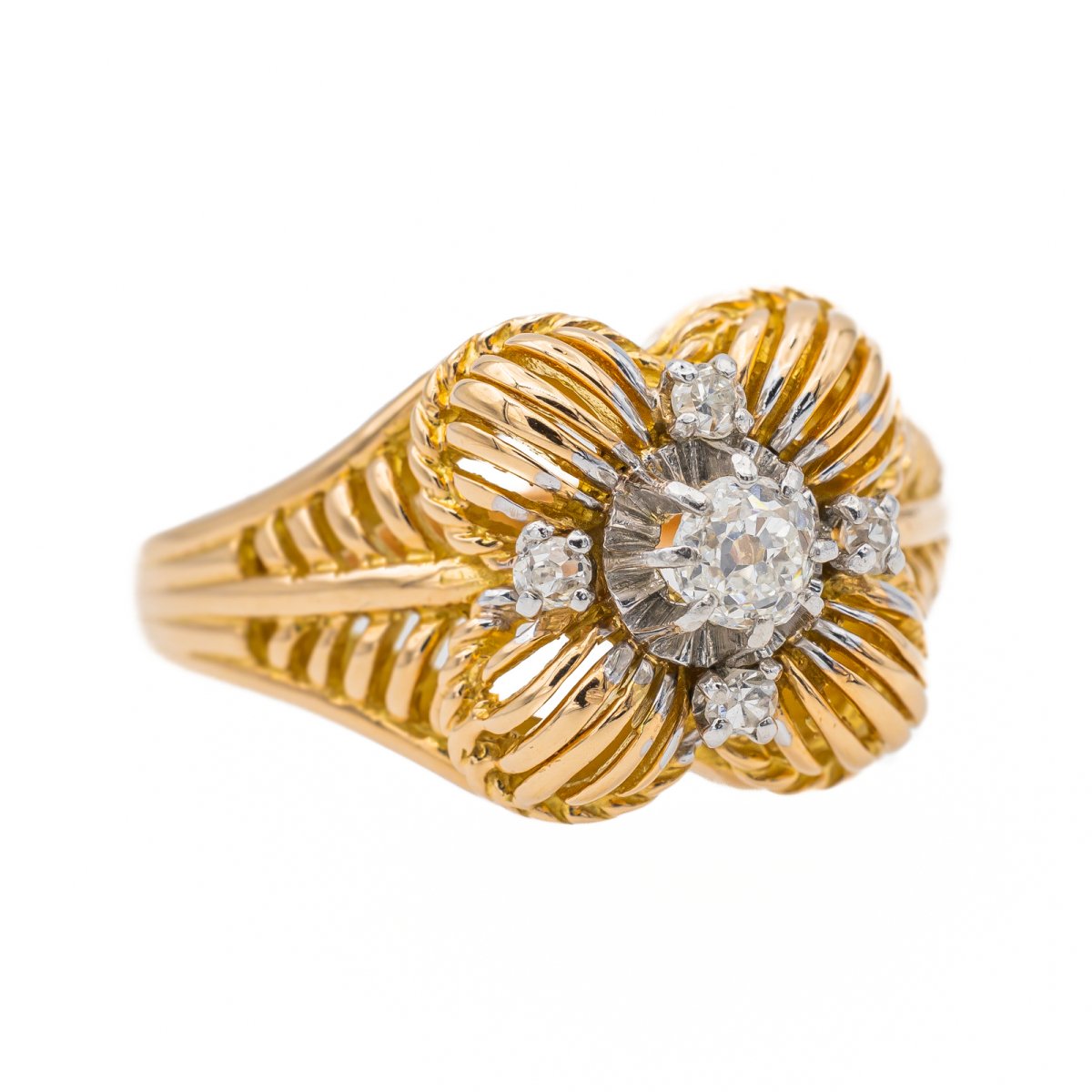 Bague Fleur Or jaune Diamant - Castafiore