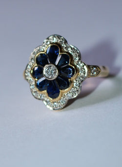 Bague Fleur or jaune saphirs diamants - Castafiore