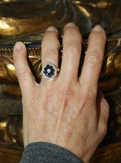 Bague Fleur or jaune saphirs diamants - Castafiore