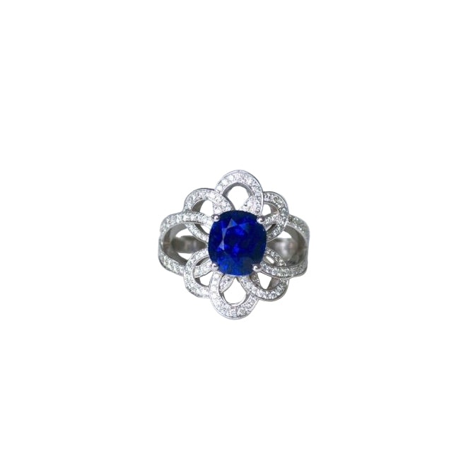 Bague Fleur Saphir de Ceylan 2.80 Cts et Diamants - Castafiore