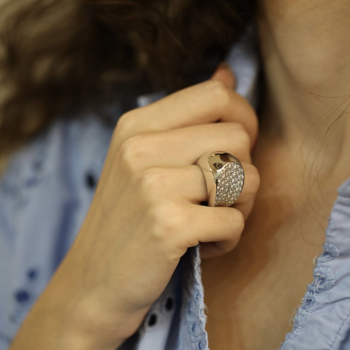 Bague FRED "Candy" en Or gris 18k Diamants Full pavé .Taille 52. Full Set - Castafiore