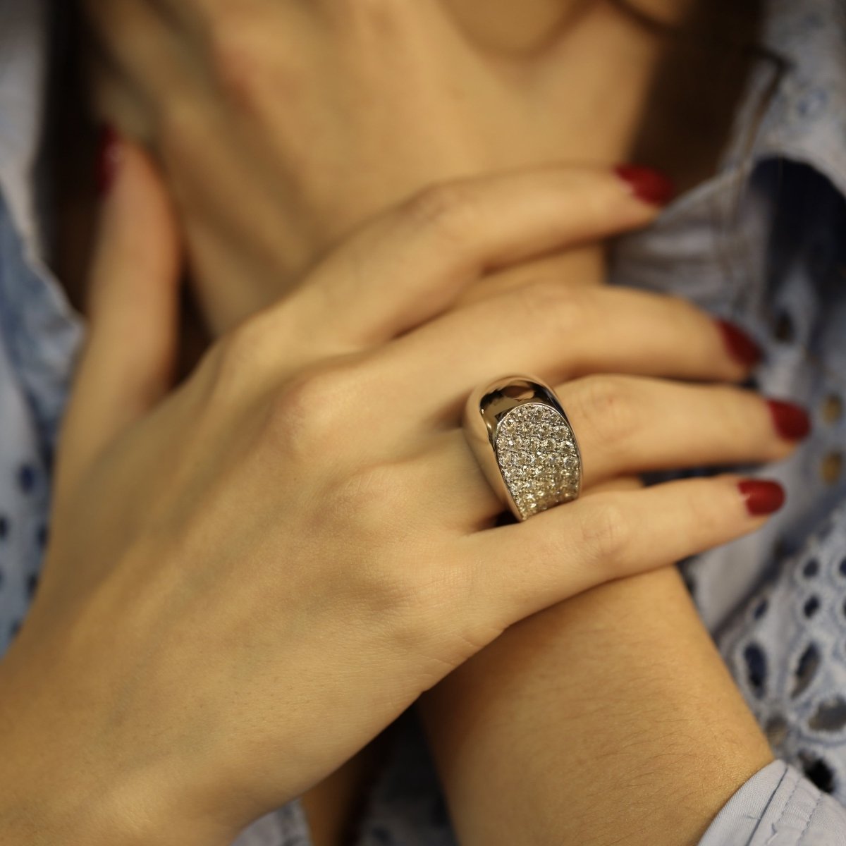 Bague FRED "Candy" en Or gris 18k Diamants Full pavé .Taille 52. Full Set - Castafiore