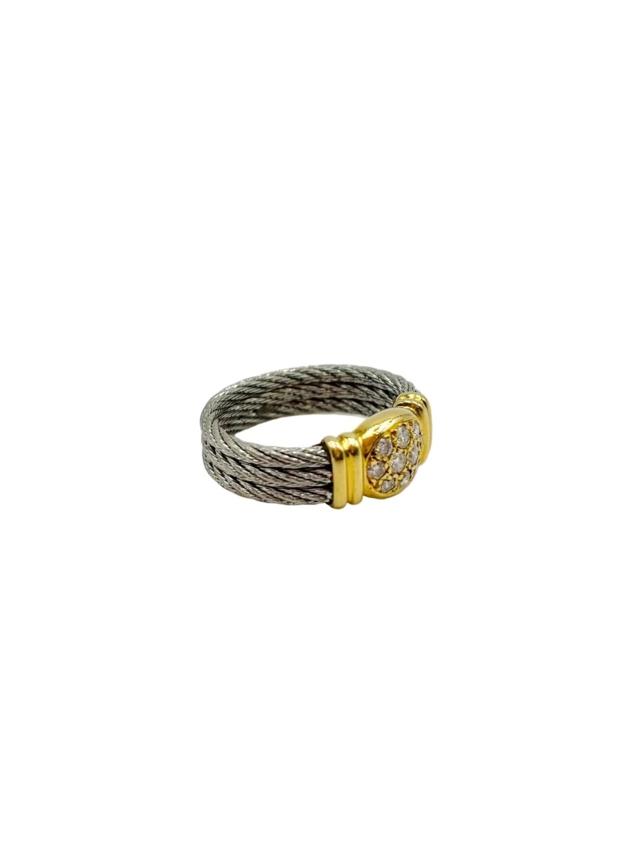 Bague FRED "Force 10" en or jaune, acier et diamants - Castafiore