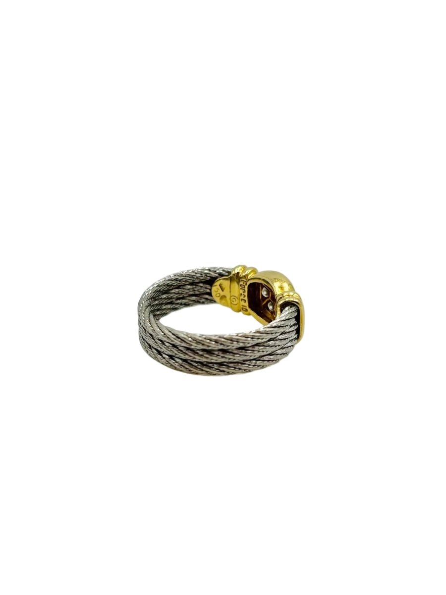 Bague FRED "Force 10" en or jaune, acier et diamants - Castafiore
