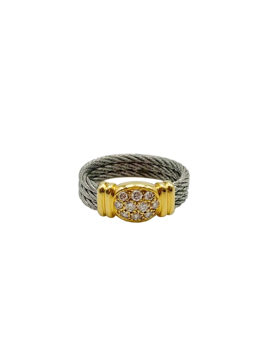 Bague FRED "Force 10" en or jaune, acier et diamants - Castafiore