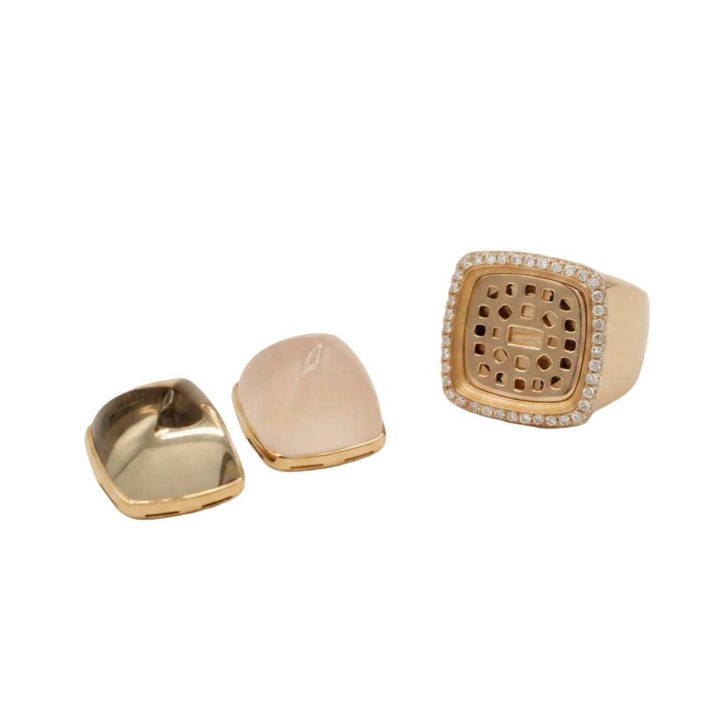 Bague FRED "Pain de sucre" en or rose, quartz et diamants - Castafiore