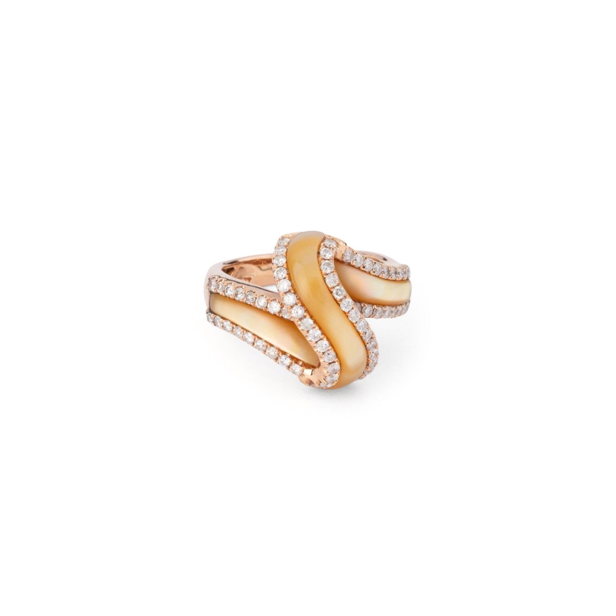 Bague Galon en or jaune, nacre et diamants - Castafiore