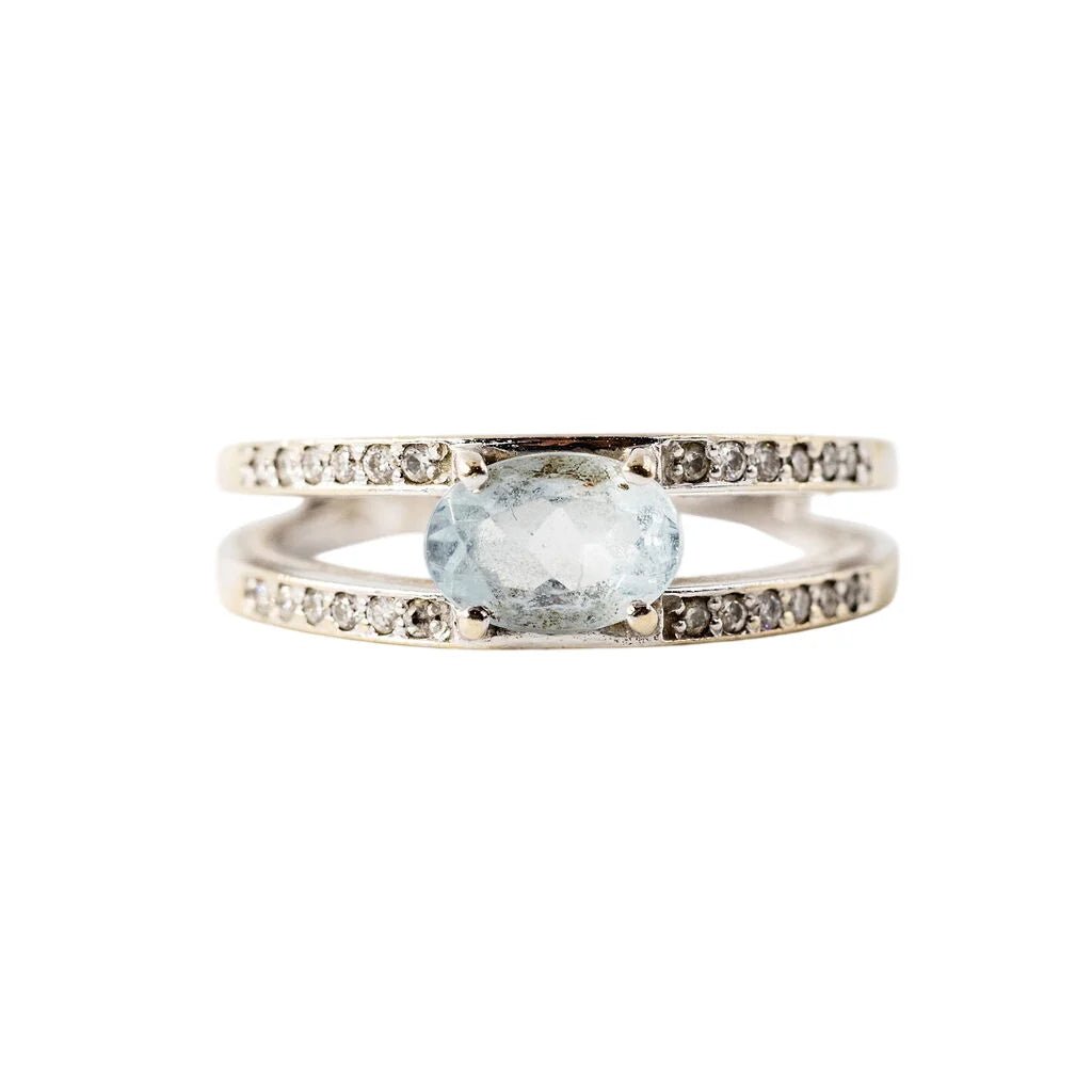 Bague GEMMYO "Cassandra" en or blanc, aigue-marine et diamants - Castafiore