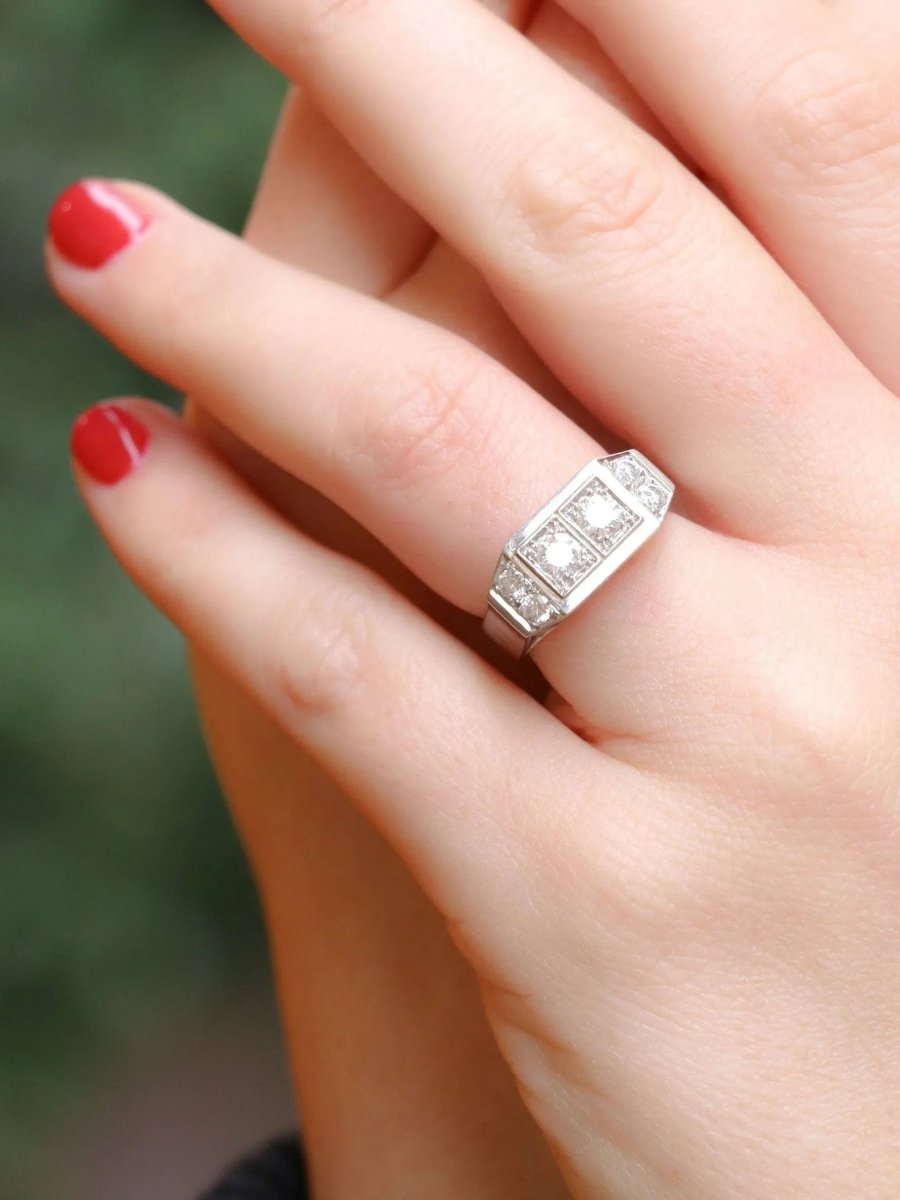 Bague géométrique or blanc platine diamants - Castafiore