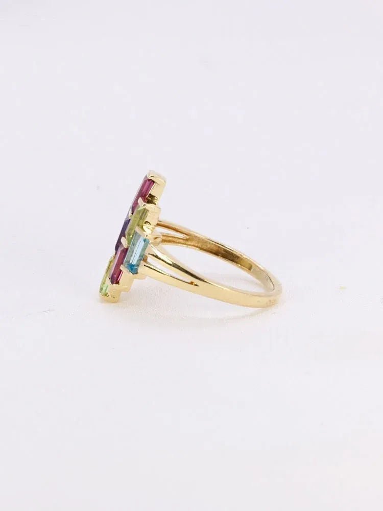 Bague géométrique or jaune améthyste topaze péridot citrine grenat - Castafiore