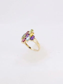 Bague géométrique or jaune améthyste topaze péridot citrine grenat - Castafiore
