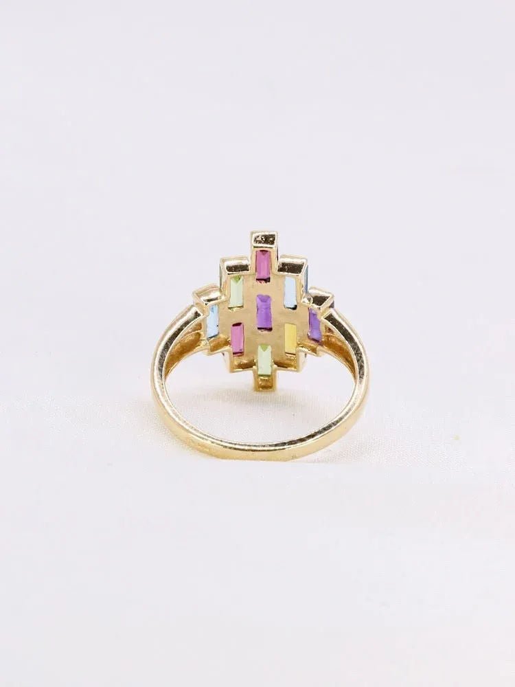 Bague géométrique or jaune améthyste topaze péridot citrine grenat - Castafiore